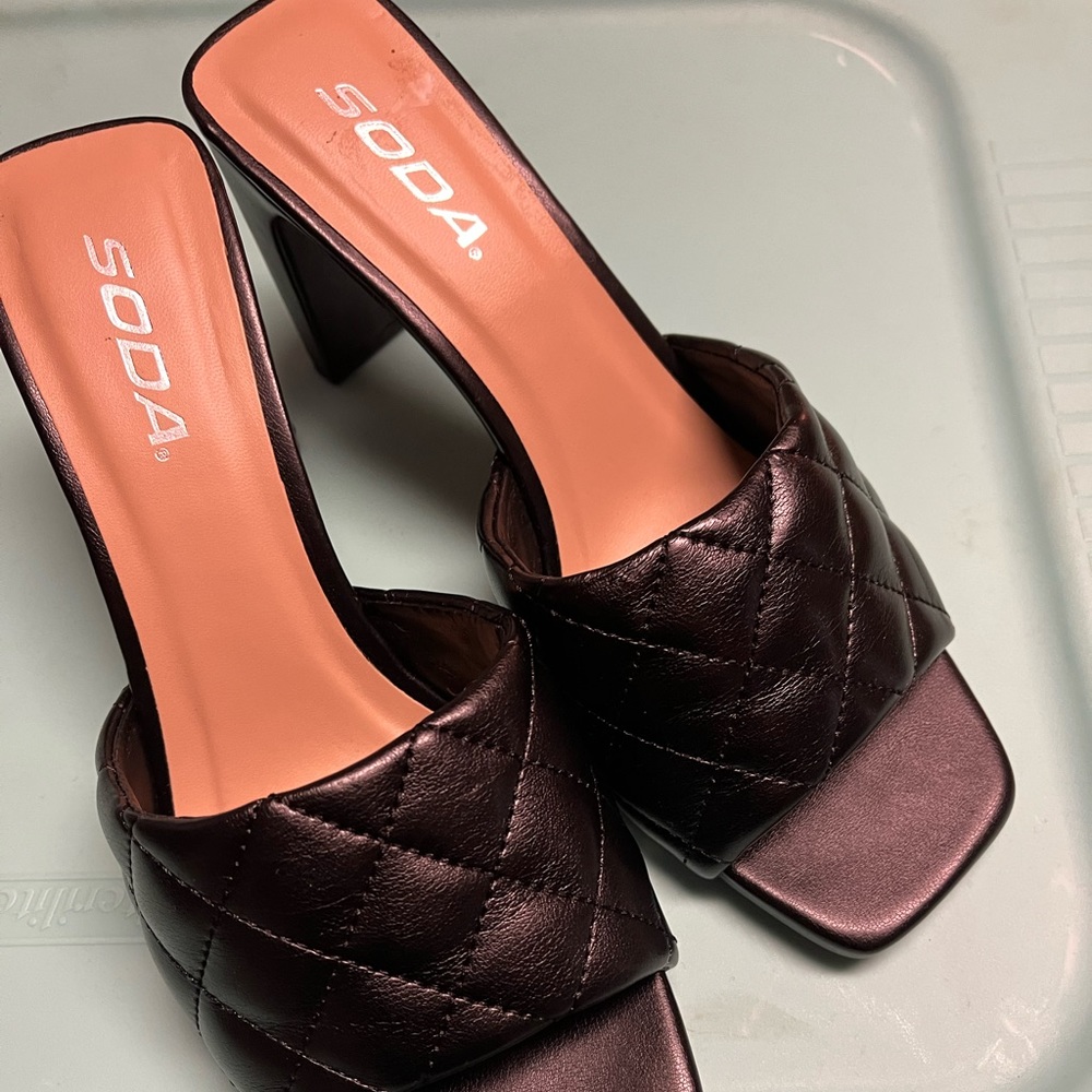 Soda Black faux stitched leather heels